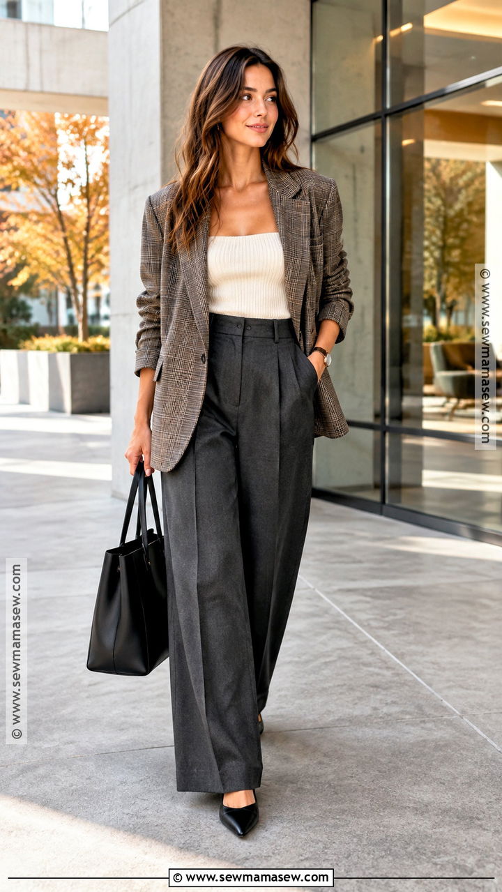 Knit Tube Top With Tailored Trousers And Blazer - 20 Tube Top Fall Outfit Ideas