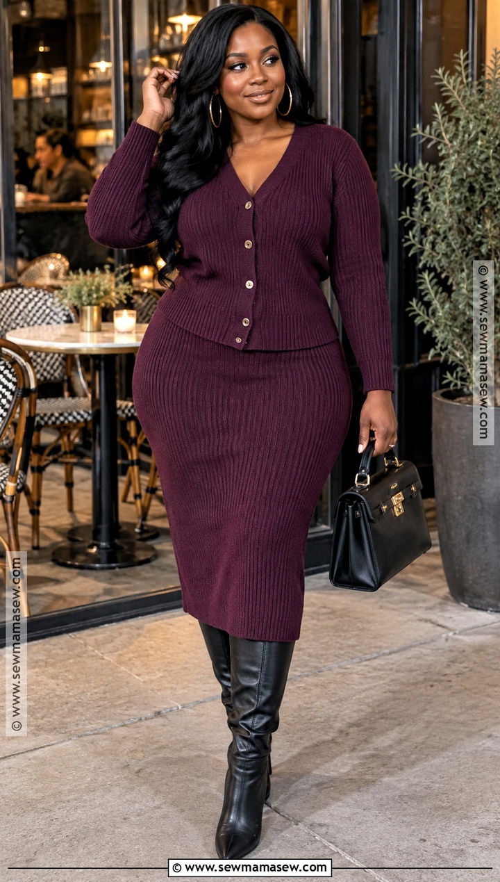 Knit Two Piece Set With Tall Boots - 15 datenight fall outfits for black women