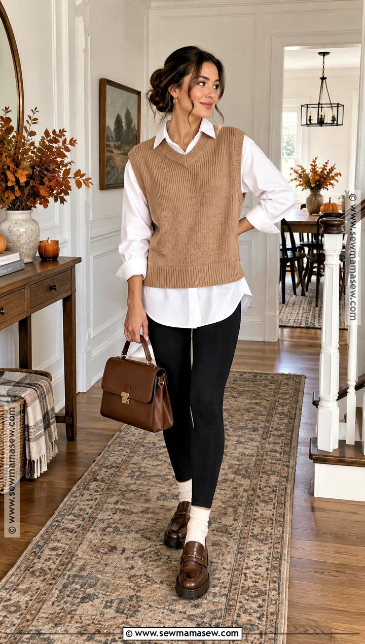 Knit Vest And Black Leggings - 20 Thanksgiving Outfits With Leggings