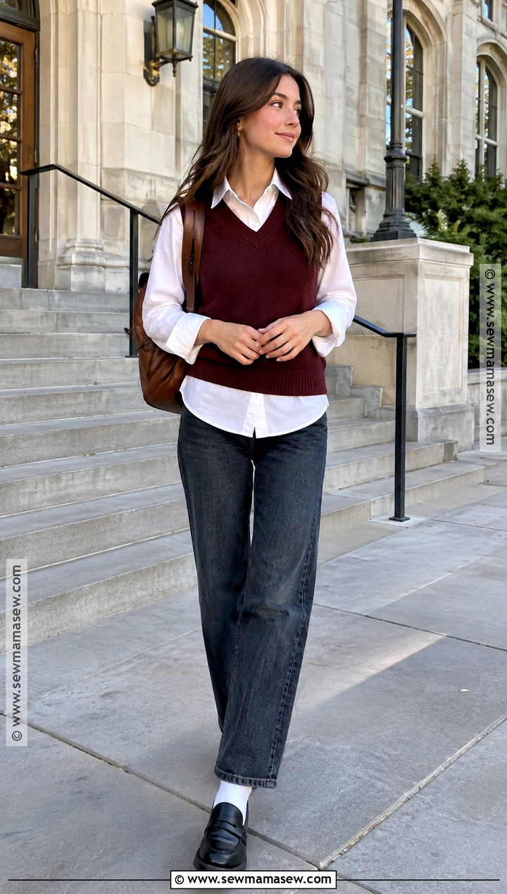 Knit Vest And Button Down School Outfit - 25 fall outfit ideas for school