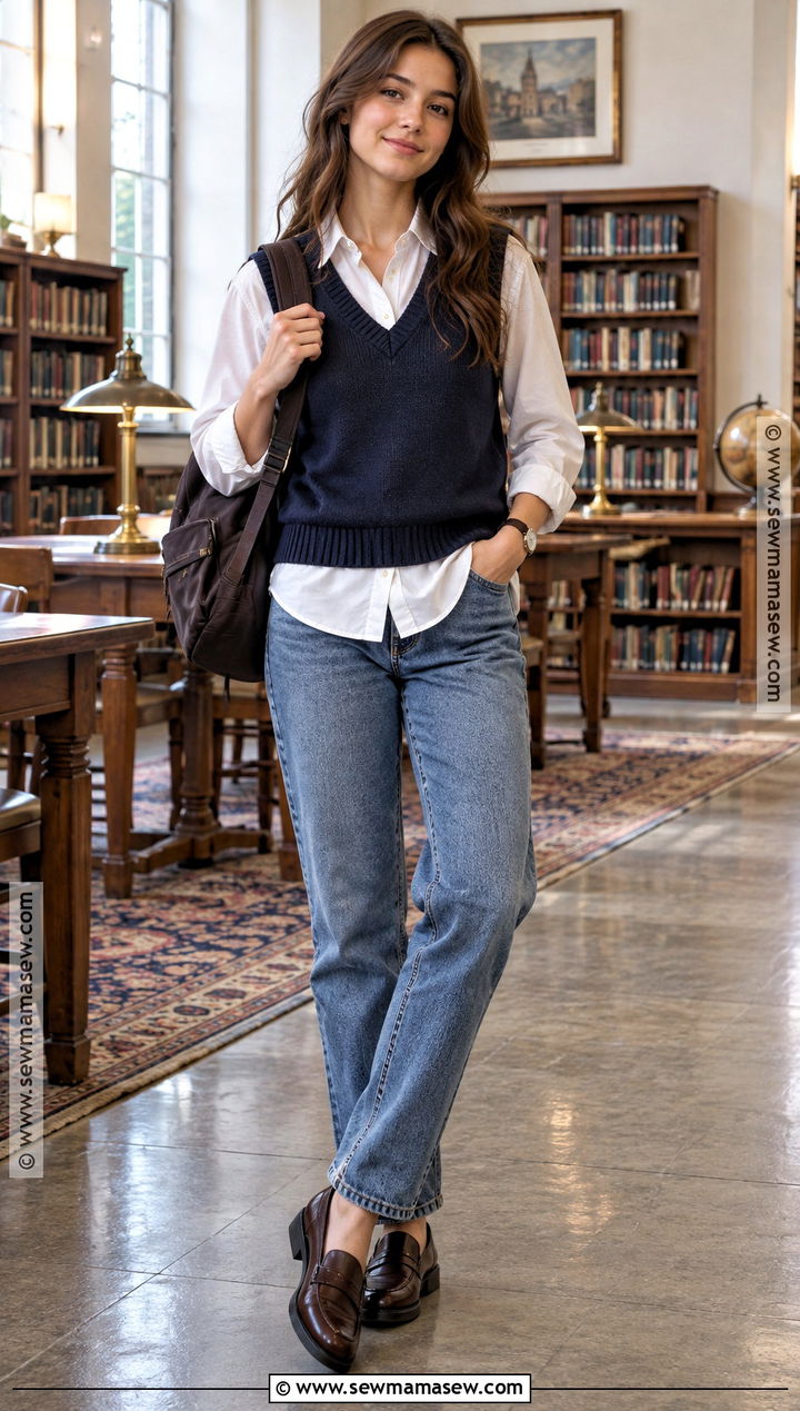 Knit Vest And Button Down Shirt High School Outfit - 15 back to school highschool freshman outfit ideas