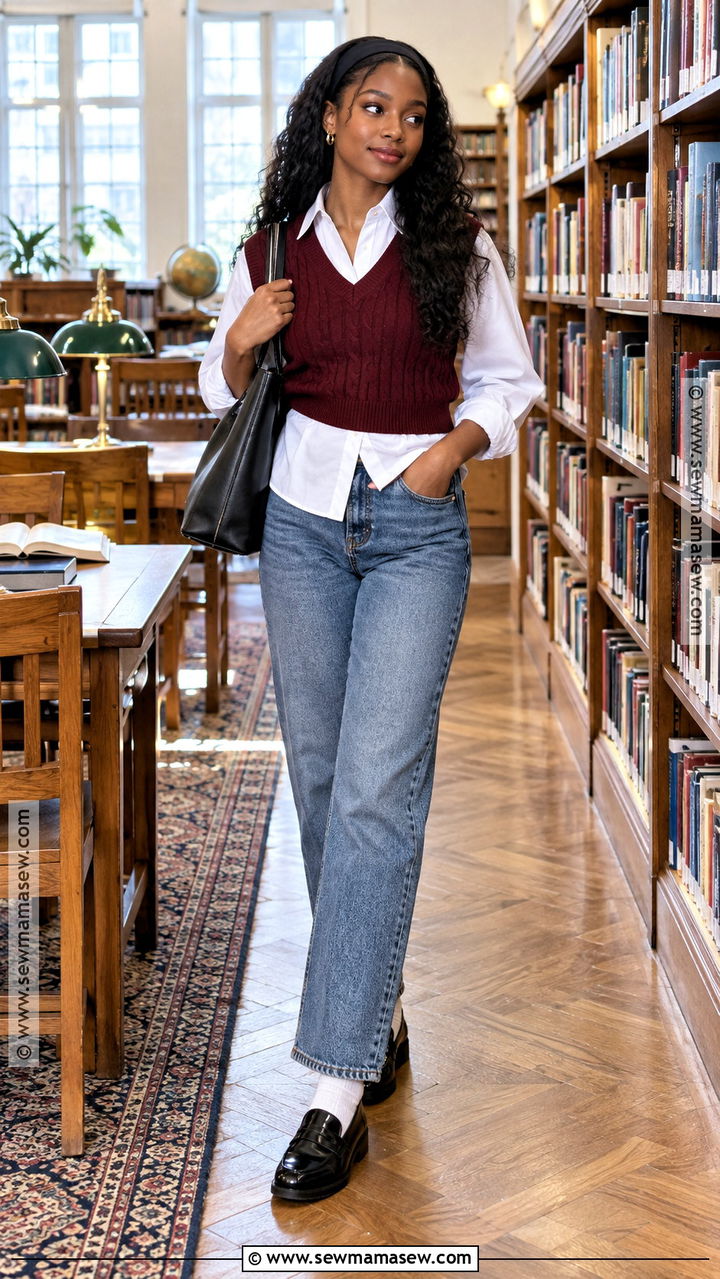 Knit Vest And Button Down Shirt School Outfit - 20 fall outfits black women school