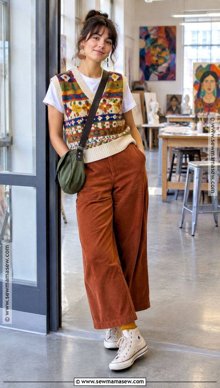 Knit Vest And Colorful Pants Artsy School Outfit - 15 aesthetic outfits back to school