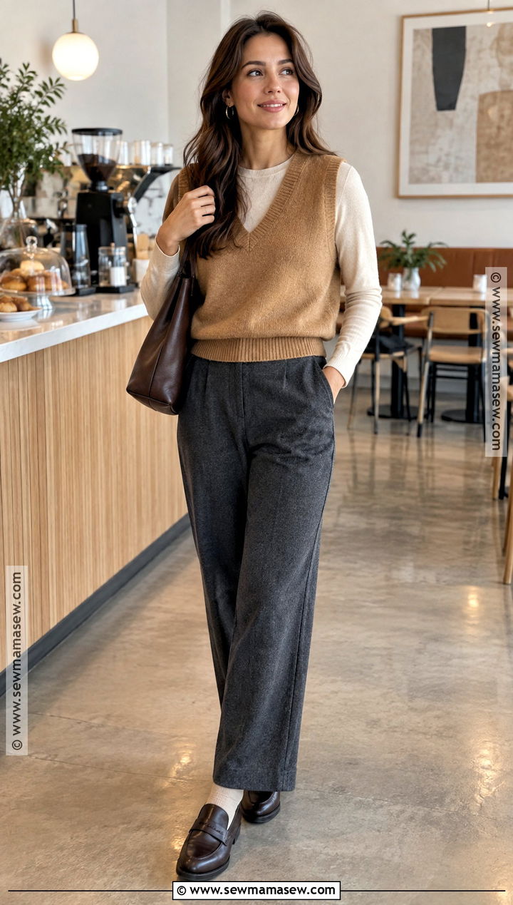 Knit Vest And Long Sleeve Lounge Outfit - 25 fall lounge outfits