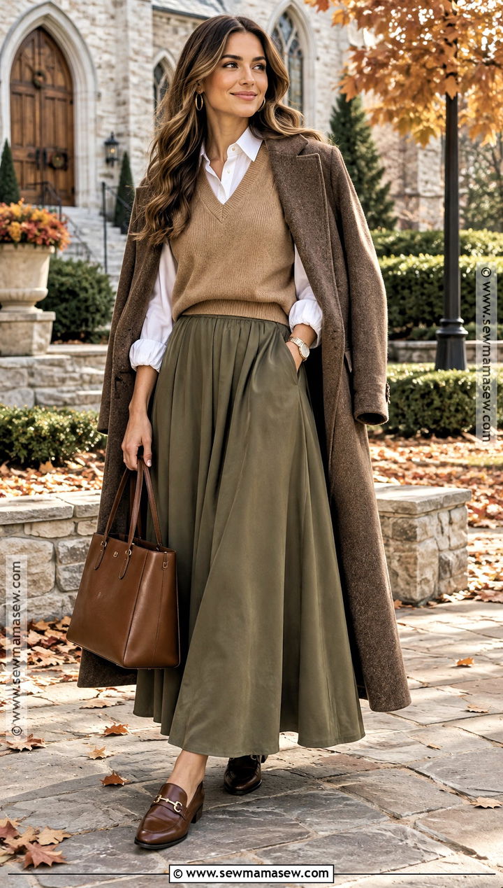 Knit Vest And Maxi Skirt Thanksgiving Church Outfit - 20 Thanksgiving Church Outfit Ideas
