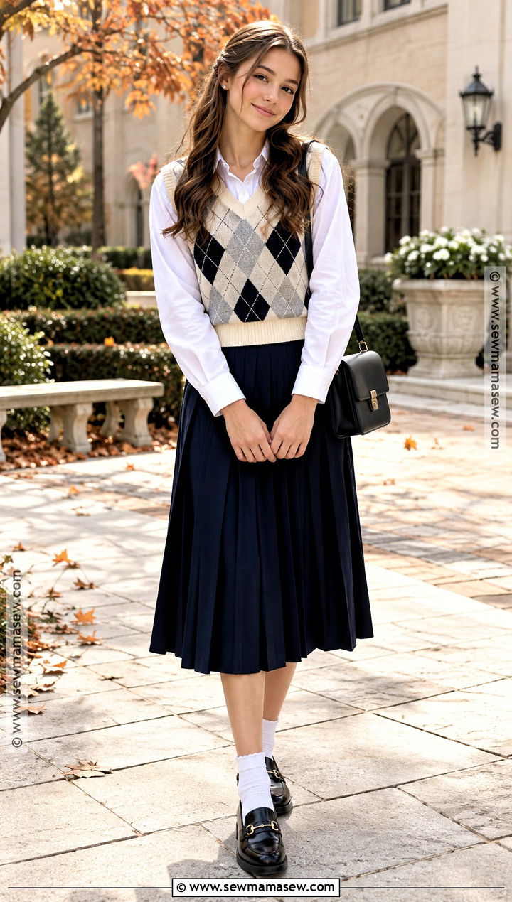 Knit Vest And Midi Skirt Church Outfit - 20 Cute Fall Church Outfits for Teens