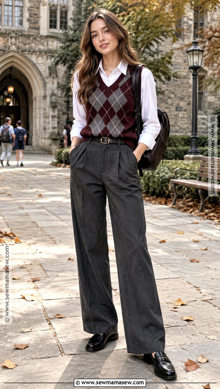Knit Vest And Tailored Trousers College Outfit - 20 back to school fits college