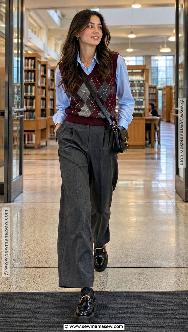 Knit Vest And Wide Leg Trousers Outfit - 15 Back To School Wardrobe Ideas