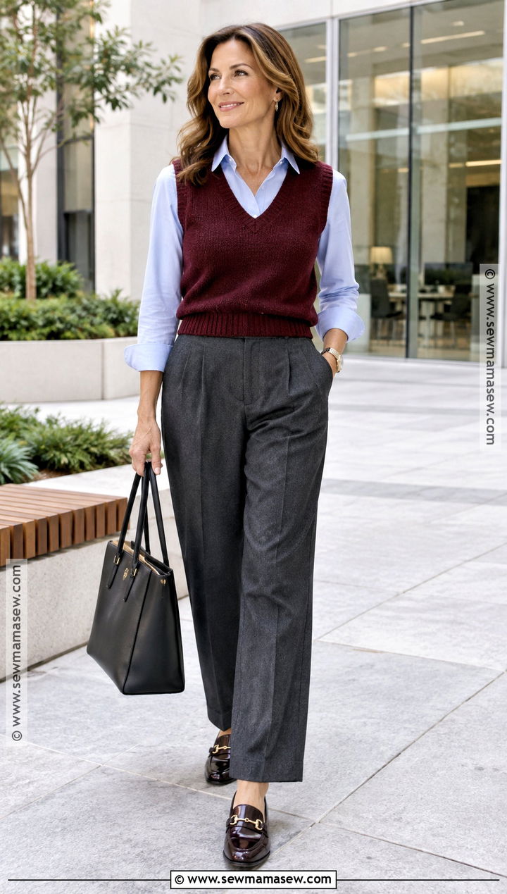 Knit Vest Button Down And Trousers Fall Outfit - 20 Cut Fall Outfits