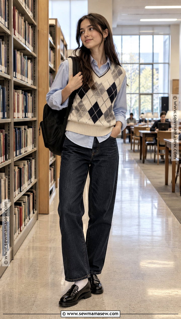 Knit Vest and Button Down Shirt Back to School Outfit - 25 back to school clothes list