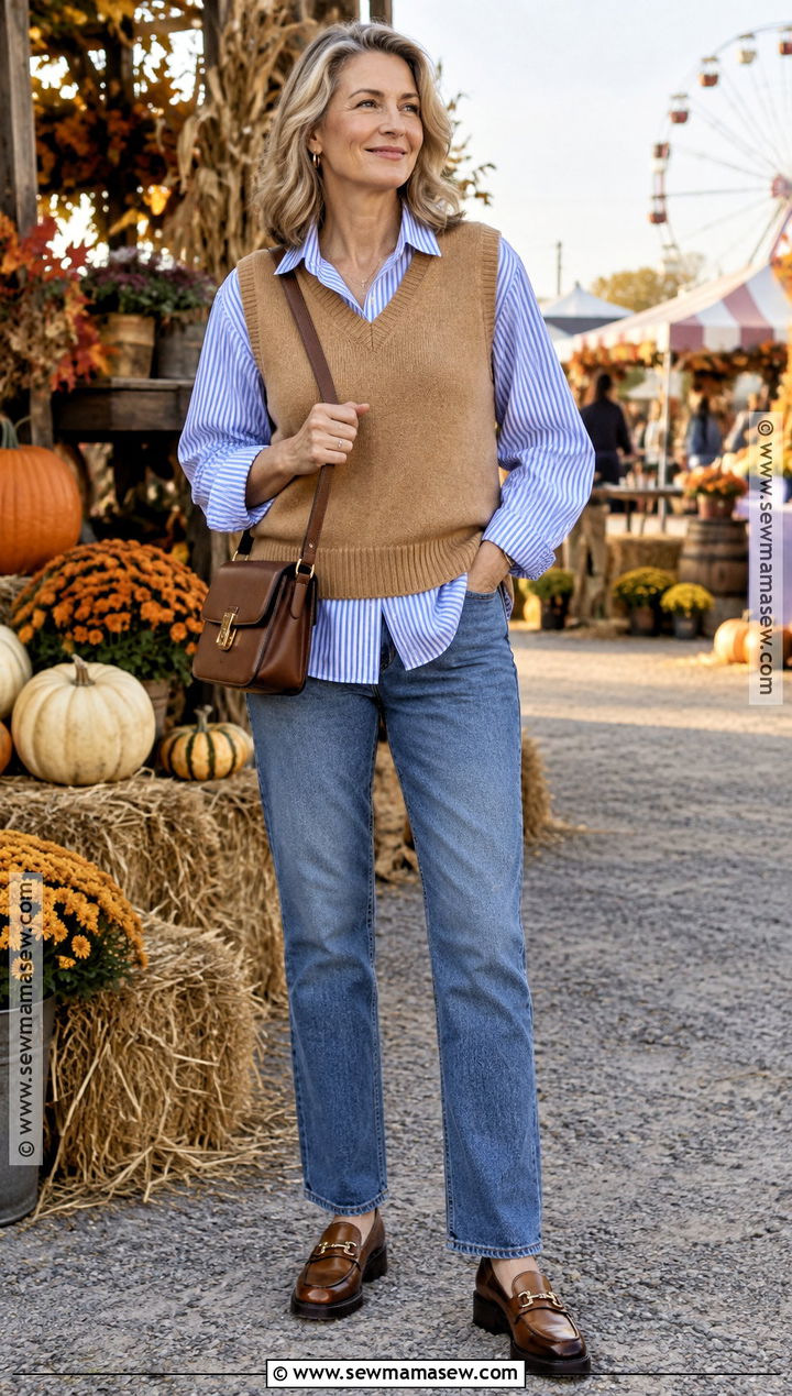 Knit Vest and Button Down Shirt Fall Fair Outfit - 25 fall fair outfit ideas
