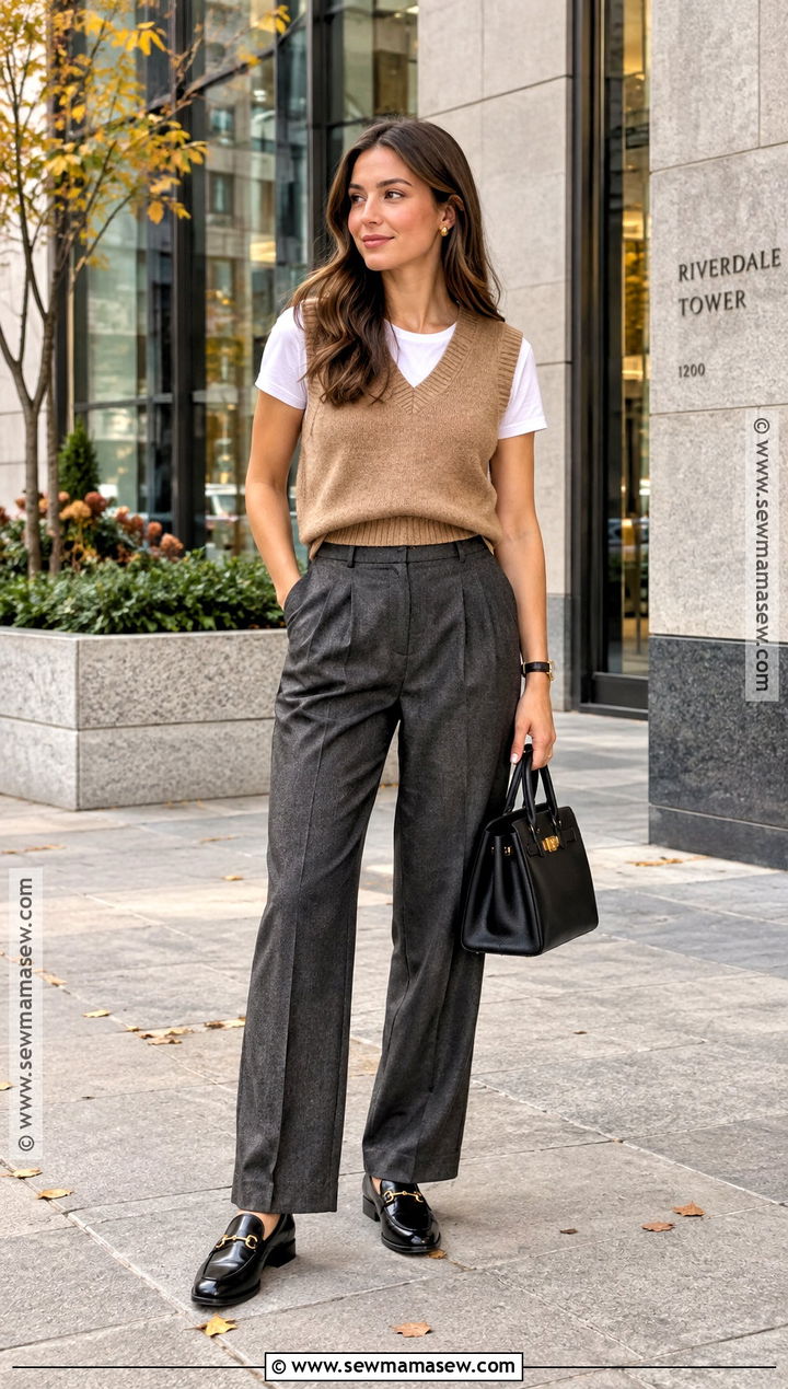 Knit Vest and Trousers Fall Outfit - 15 Fall Transitional Outfits 2026