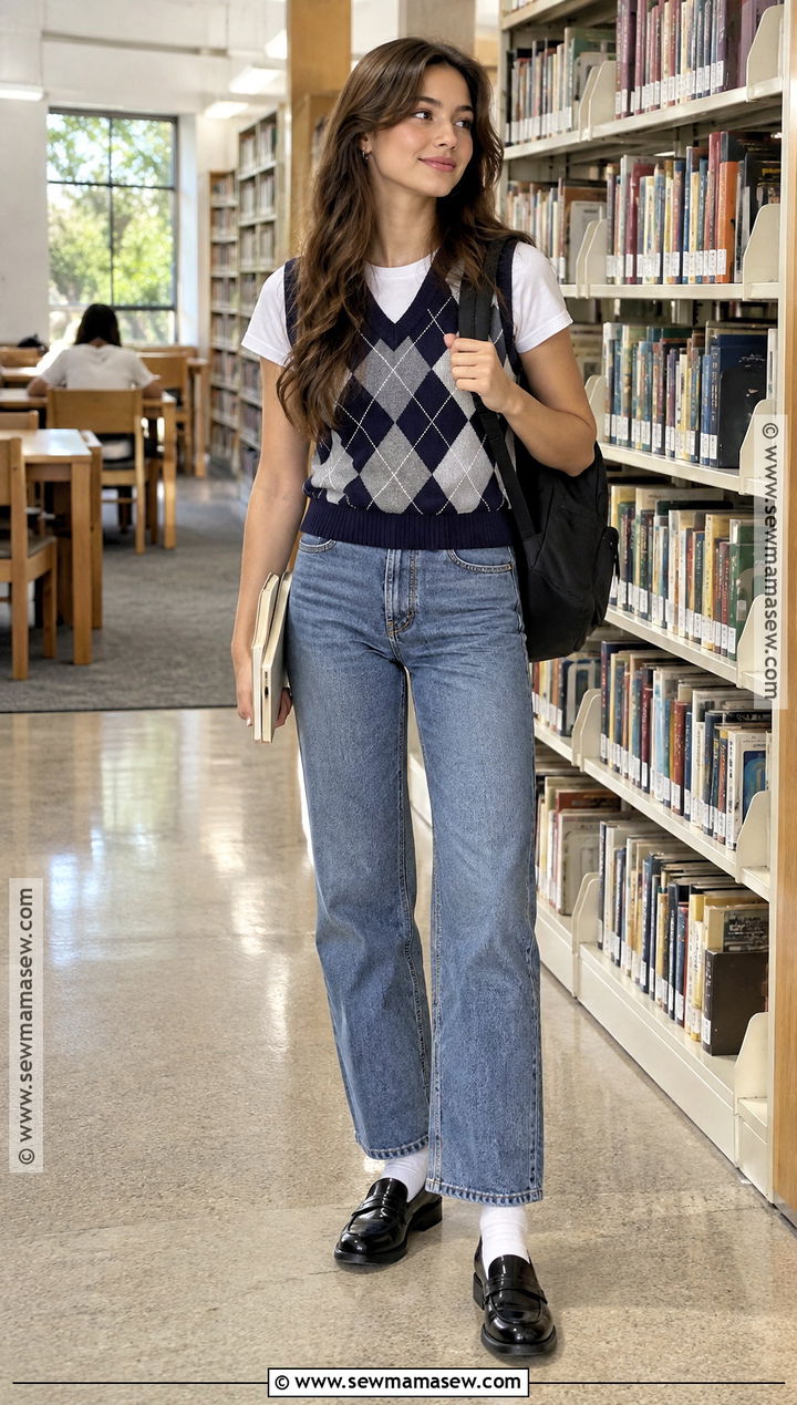 Knit Vest and White Tee Back to School Outfit - 15 back to school casual outfits