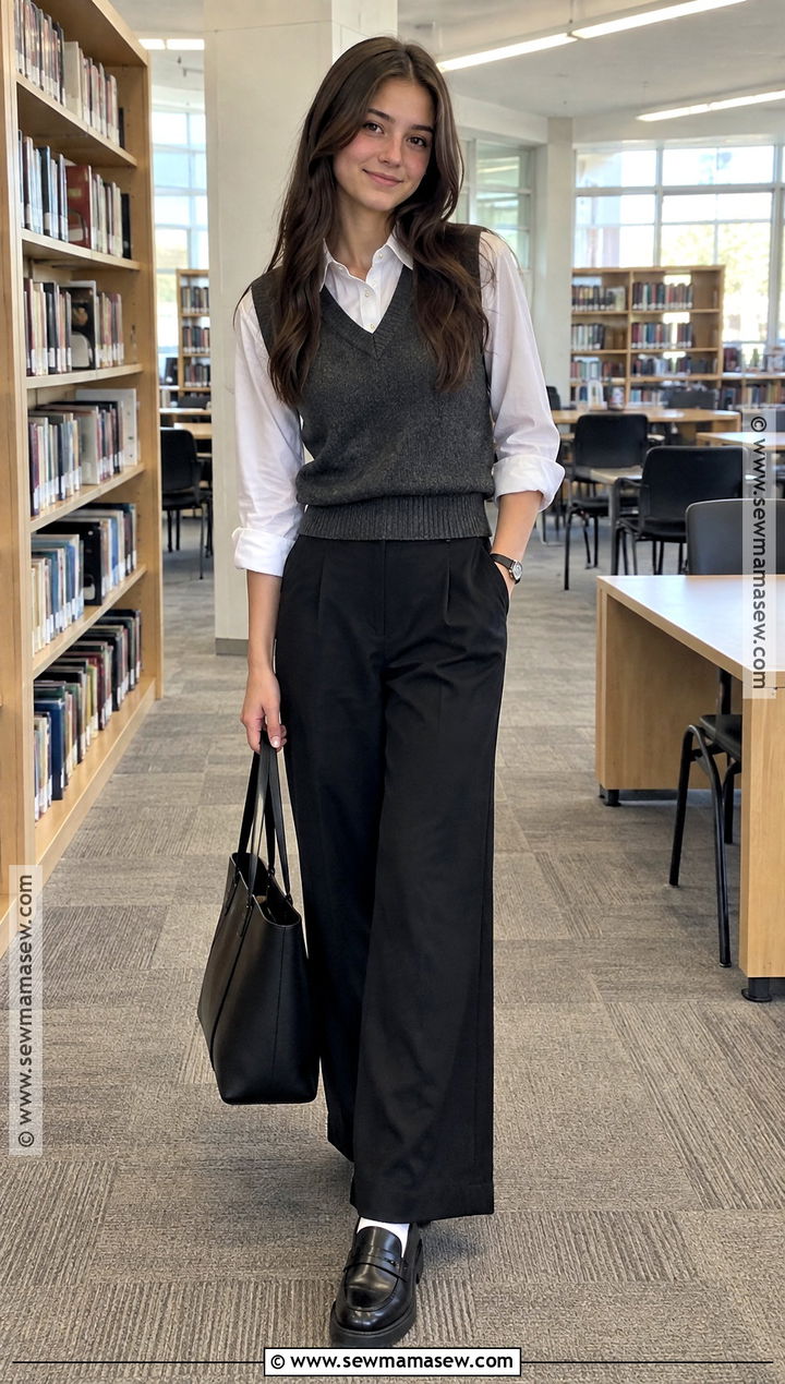 Knit Vest and Wide Leg Pants Outfit - 20 back to school outfits highschool senior