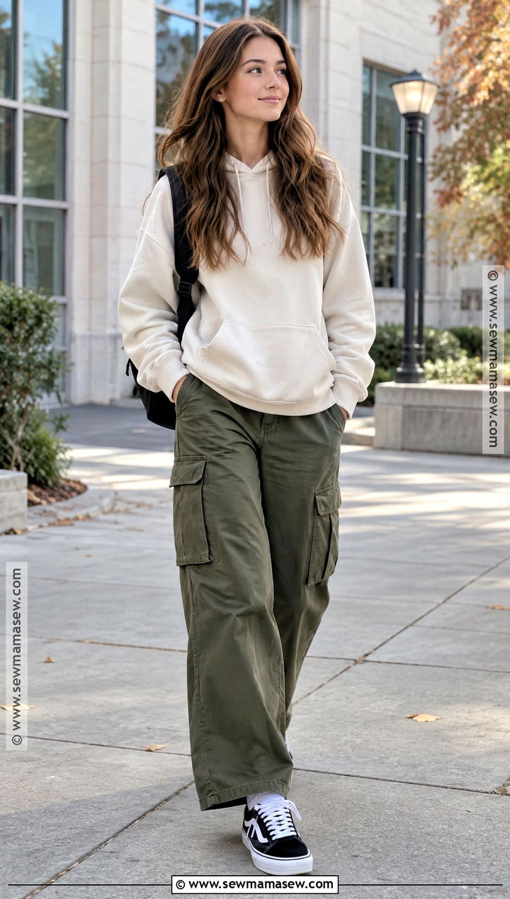 Knu Skool Vans With Cargo Pants And Hoodie - 20 back to school outfits knu skool vans