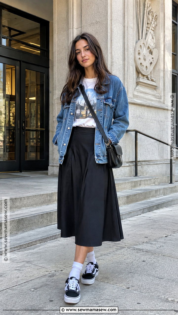 Knu Skool Vans With Midi Skirt And Graphic Tee - 20 back to school outfits knu skool vans