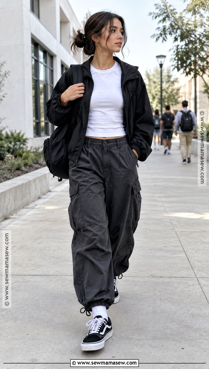 Knu Skool Vans With Parachute Pants And Fitted Top - 20 back to school outfits knu skool vans