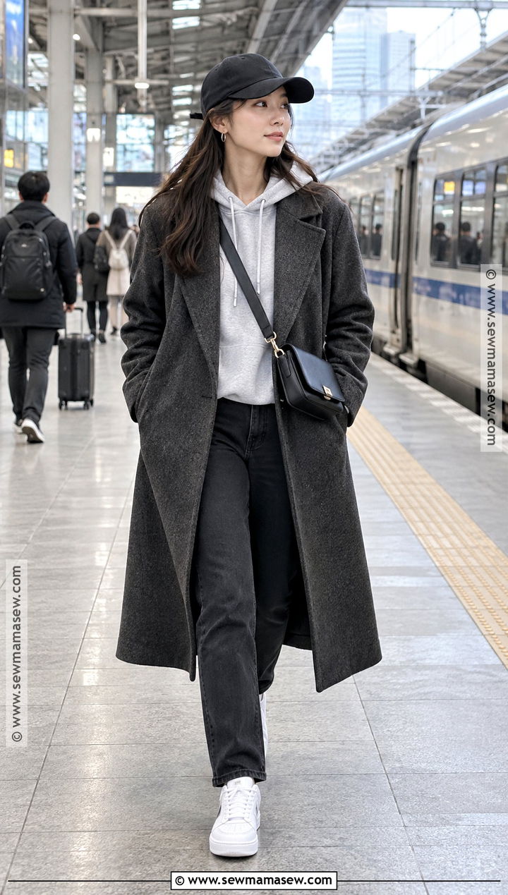 Korea November Hoodie And Long Wool Coat Outfit - 20 korea november outfit ideas
