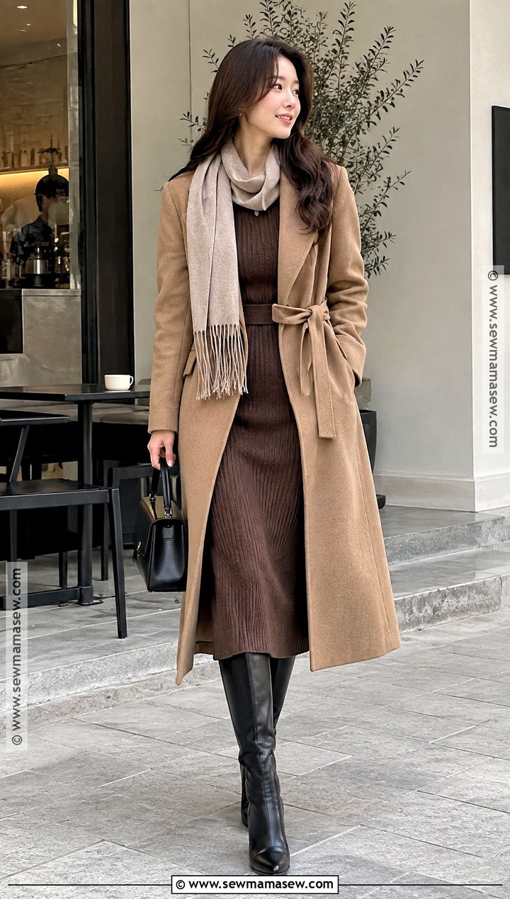 Korea November Knit Dress And Knee High Boots Outfit - 20 korea november outfit ideas
