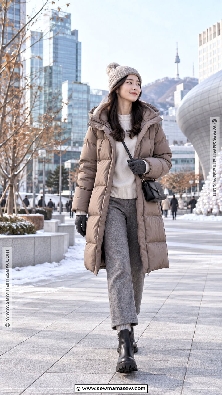 Korea November Puffer Coat And Knit Pants Outfit - 20 korea november outfit ideas