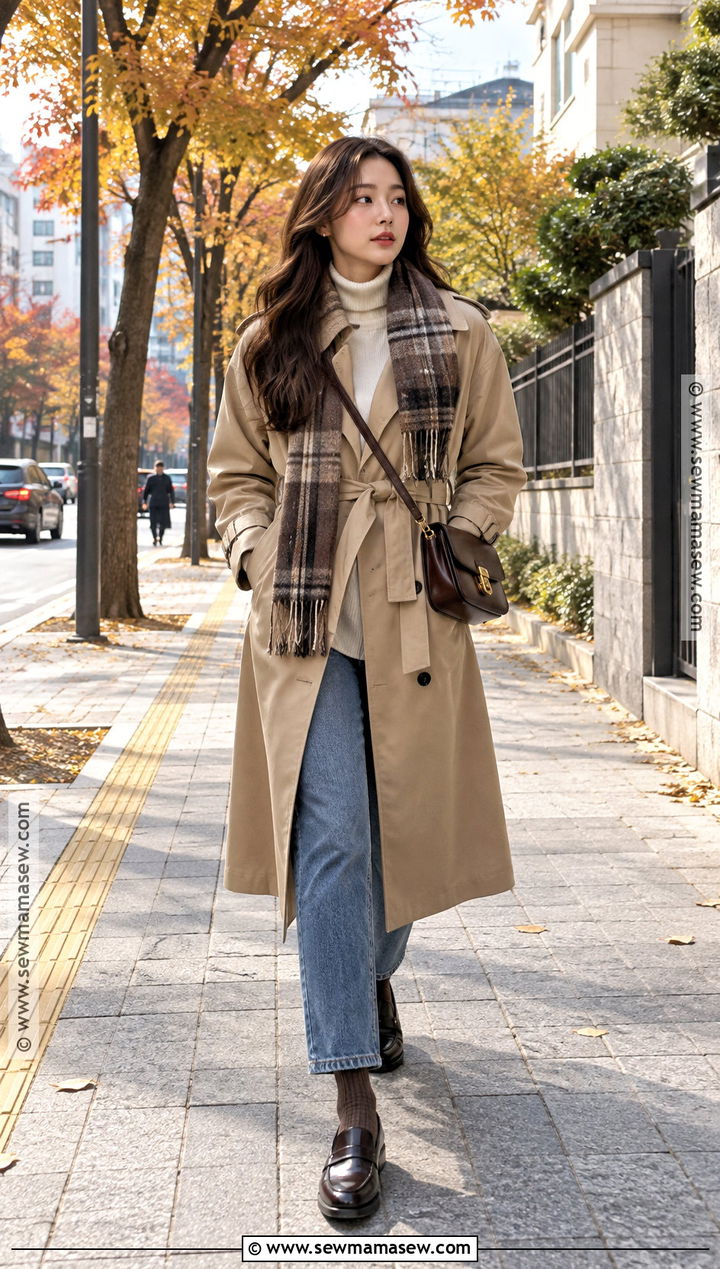 Korea November Trench Coat And Straight Jeans Outfit - 20 korea november outfit ideas