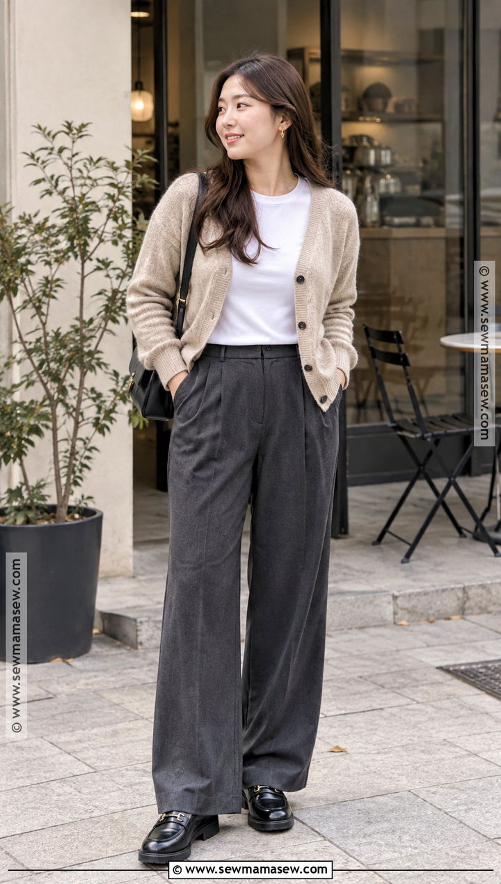 Korea October Cardigan And Trousers Outfit - 15 korea in october outfit ideas