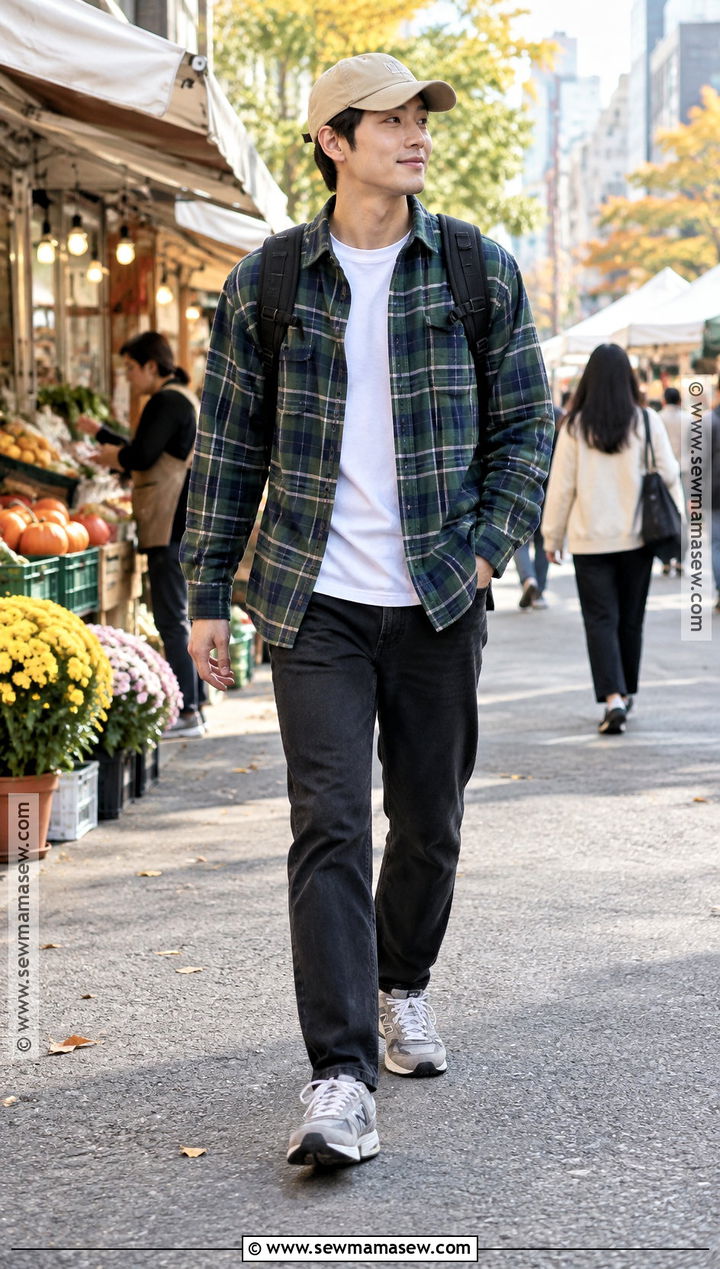 Korea October Flannel Shirt And Black Jeans Outfit - 15 korea in october outfit ideas