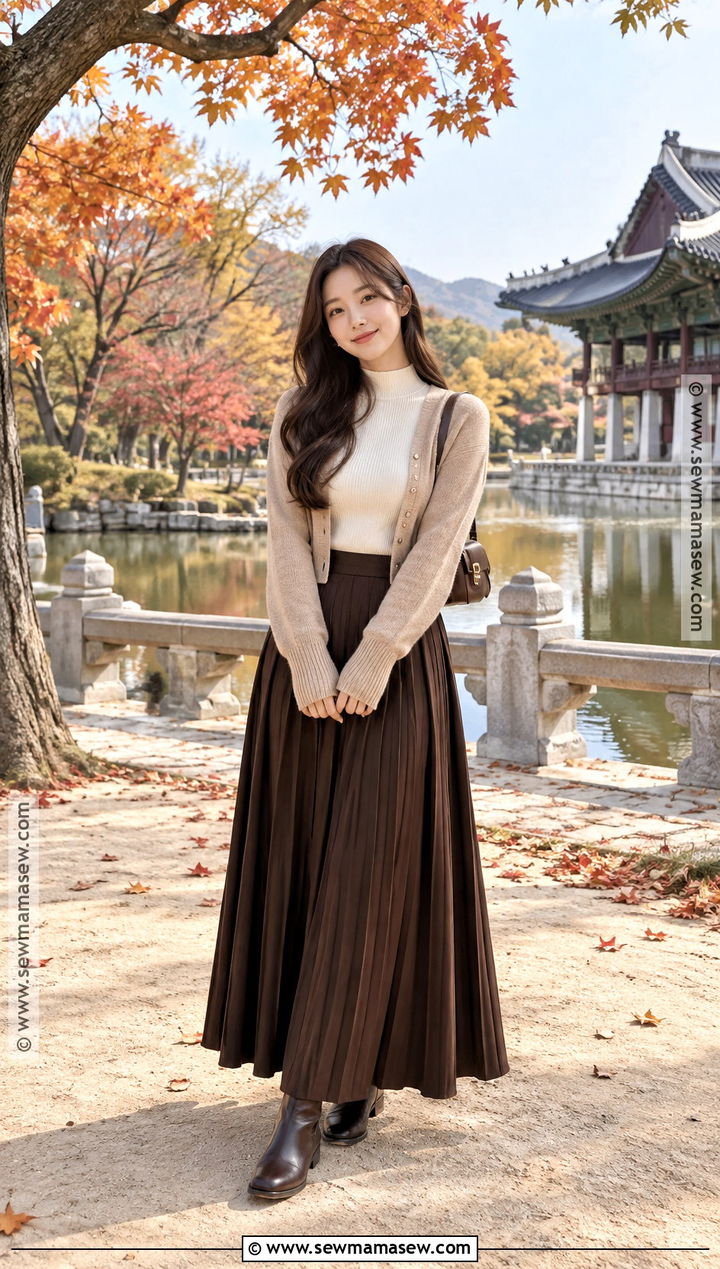 Korea October Maxi Skirt And Knit Top Outfit - 15 korea in october outfit ideas