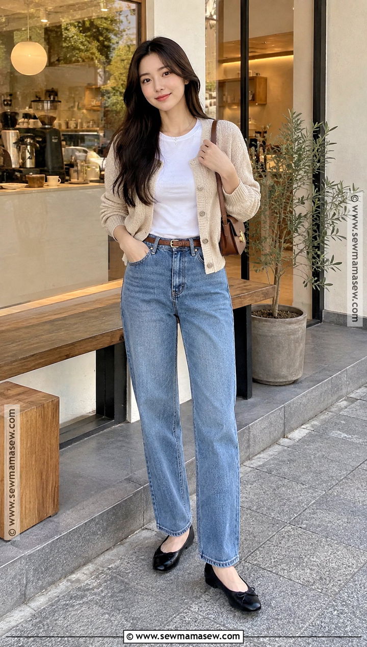 Korean Autumn Cardigan And Jeans Outfit - 15 south korea ootd autumn ideas