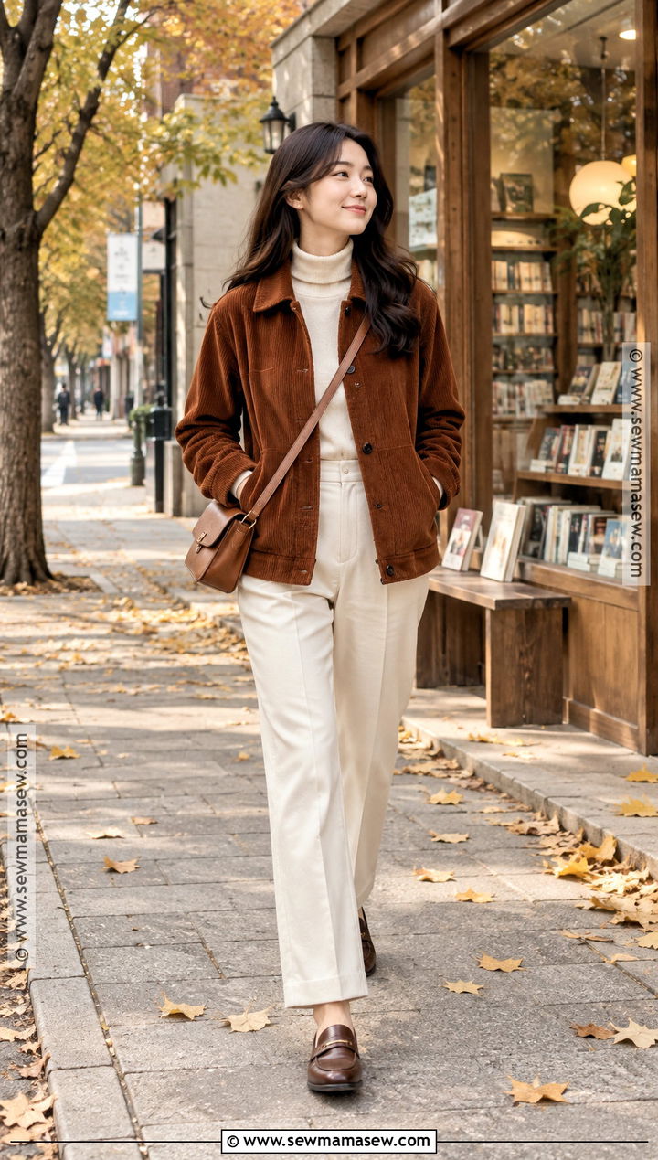 Korean Autumn Corduroy Jacket And Cream Pants Outfit - 25 Autumn Outfits In Korea