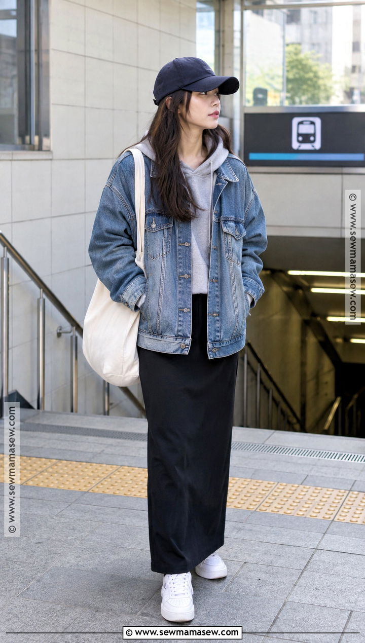 Korean Autumn Denim Jacket And Hoodie Outfit - 15 south korea ootd autumn ideas
