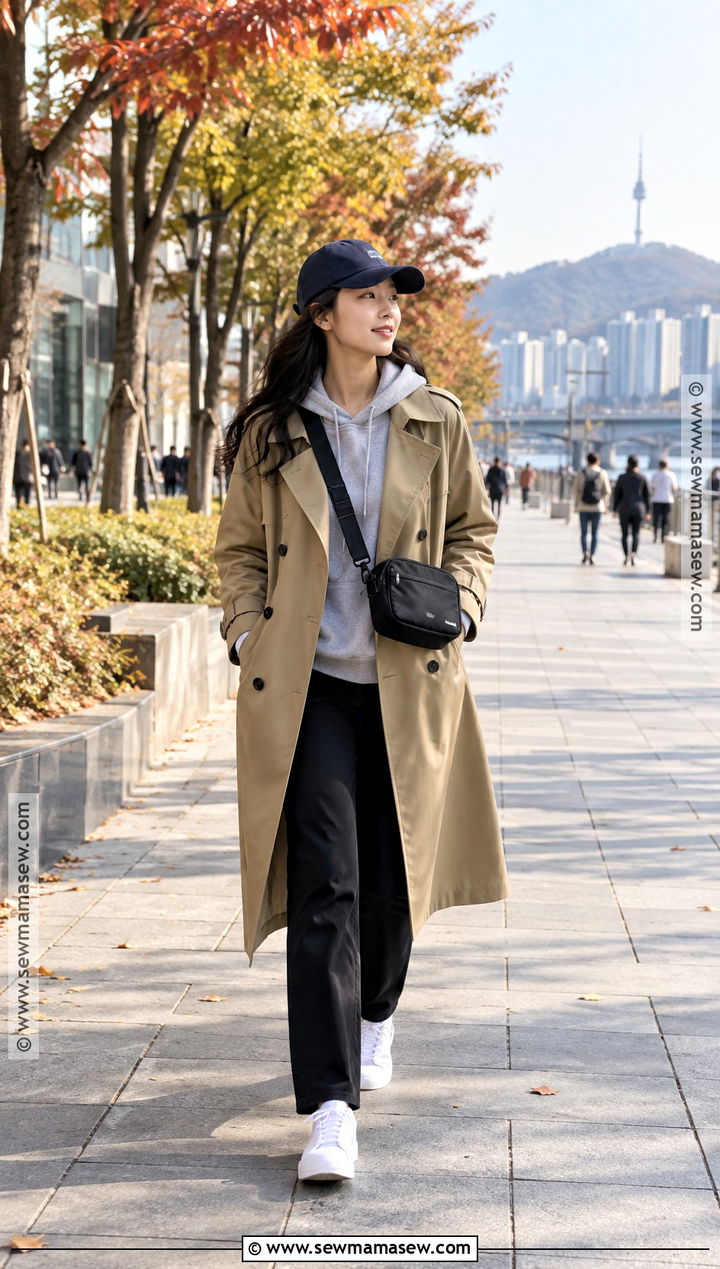 Korean Autumn Hoodie And Trench Coat Outfit - 20 Korean Autumn Fashion Ideas