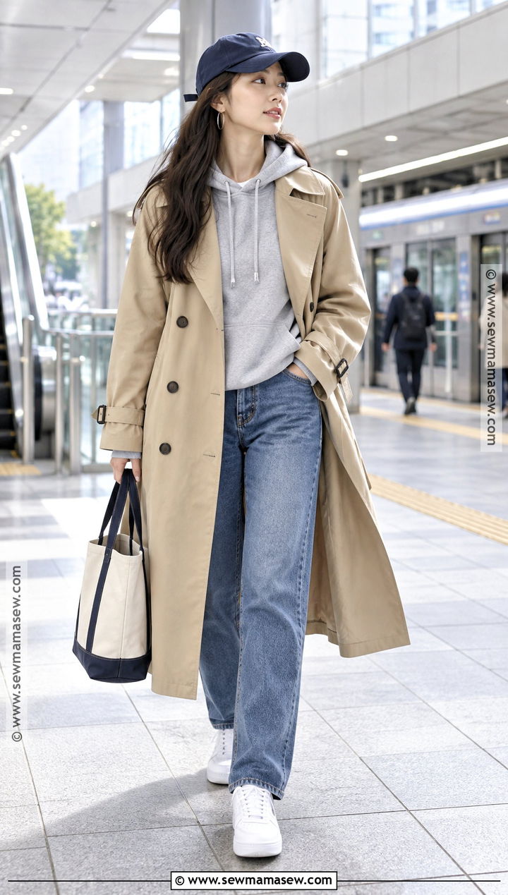 Korean Autumn Hoodie And Trench Outfit - 20 Ootd Autumn Korea Ideas