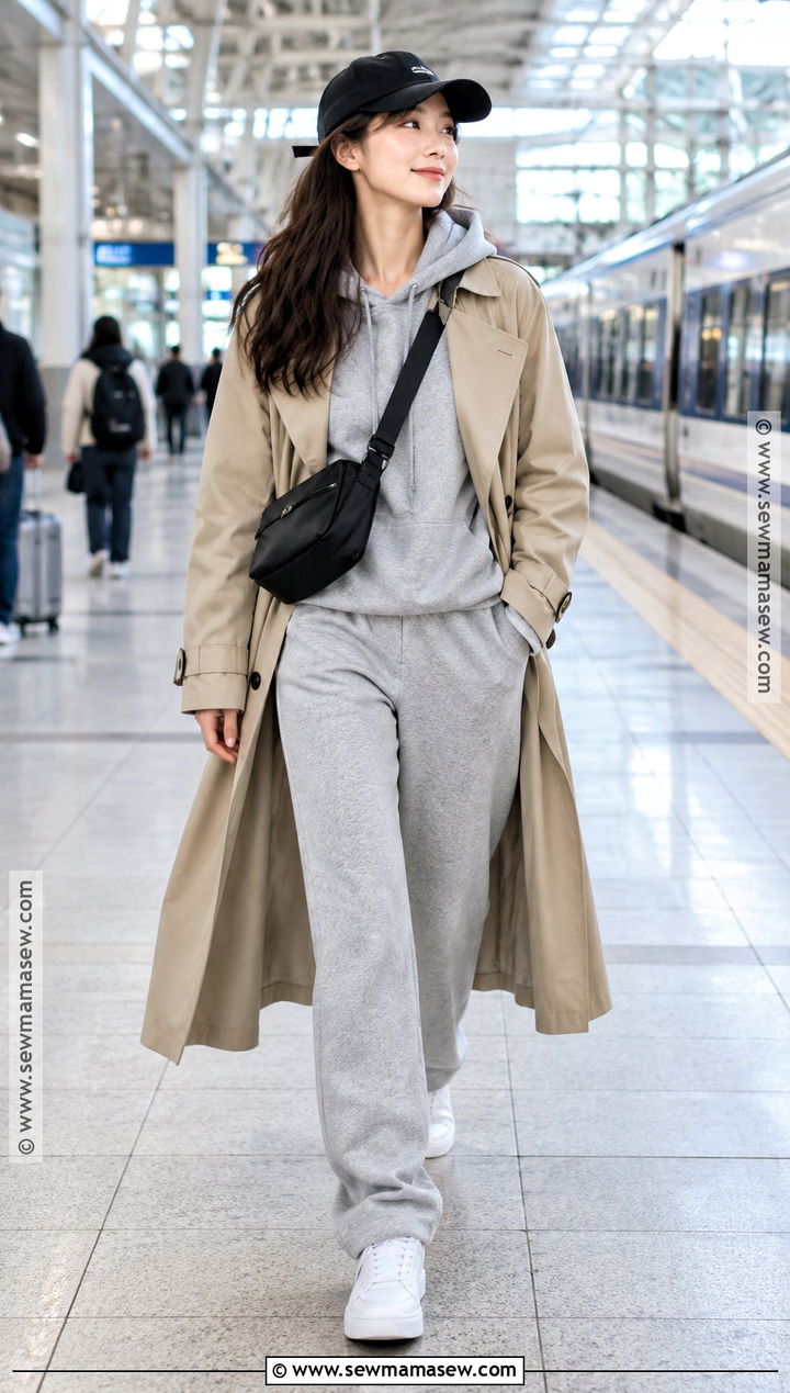 Korean Autumn Hoodie With Trench Coat And Joggers - 15 autumn outfits in korea for women