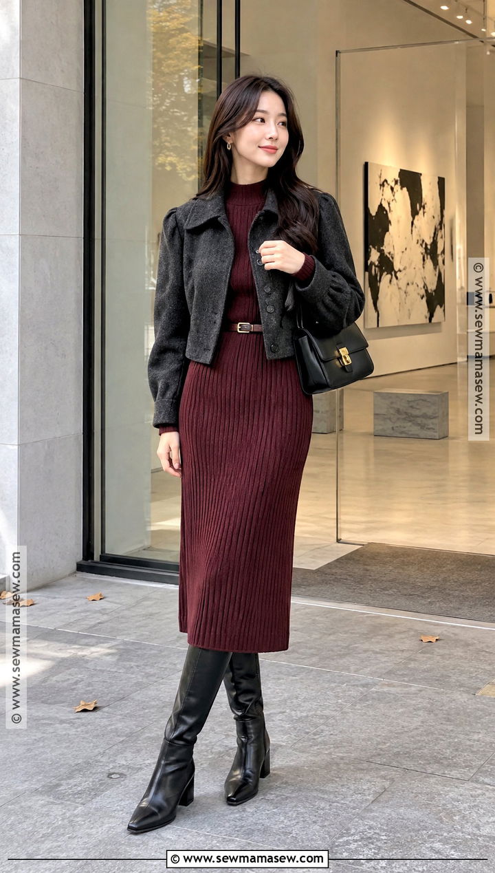 Korean Autumn Knit Dress Outfit - 20 Ootd Autumn Korea Ideas