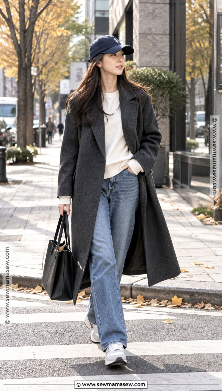 Korean Autumn Long Coat And Baseball Cap Outfit - 25 Autumn Outfits In Korea