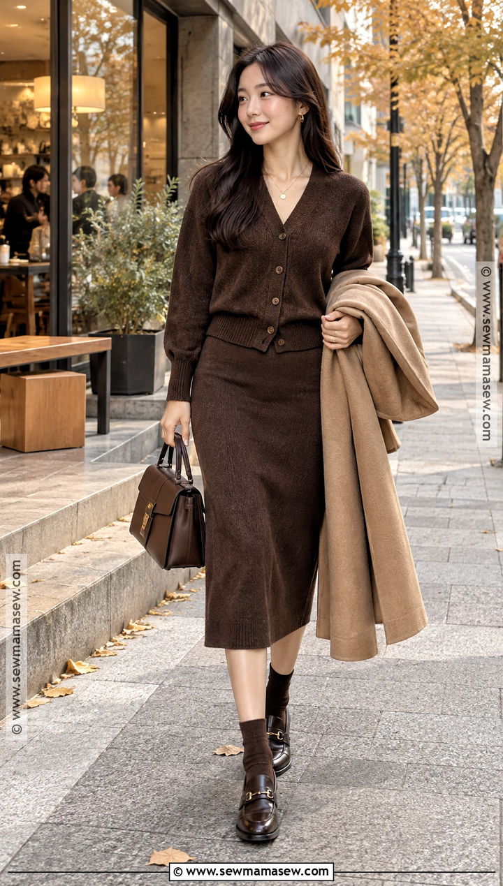 Korean Autumn Matching Knit Set With Loafers - 15 autumn outfits in korea for women