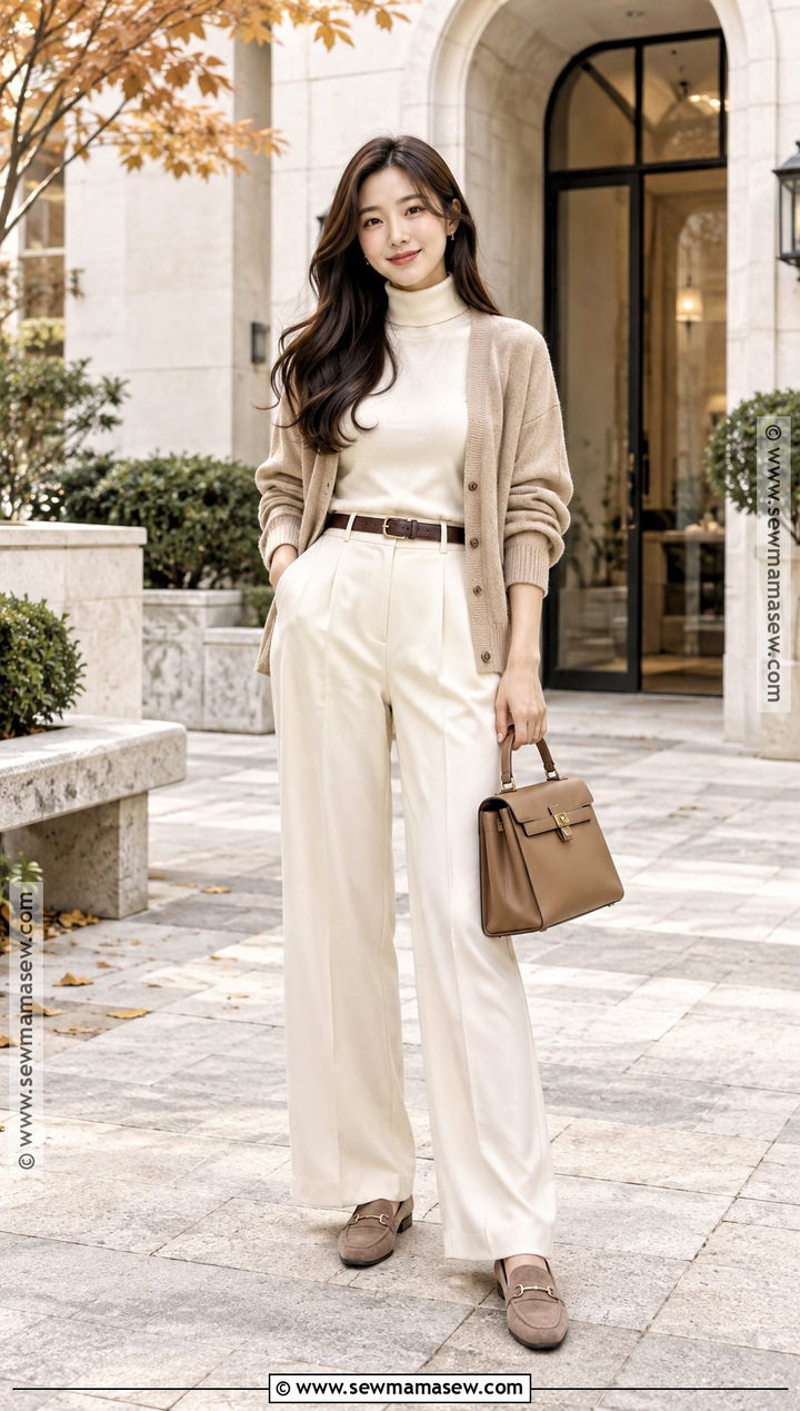 Korean Autumn Monochrome Cream Outfit - 20 Korean Autumn Fashion Ideas