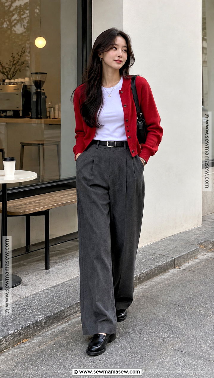 Korean Autumn Red Cardigan Outfit - 20 Korean Autumn Fashion Ideas