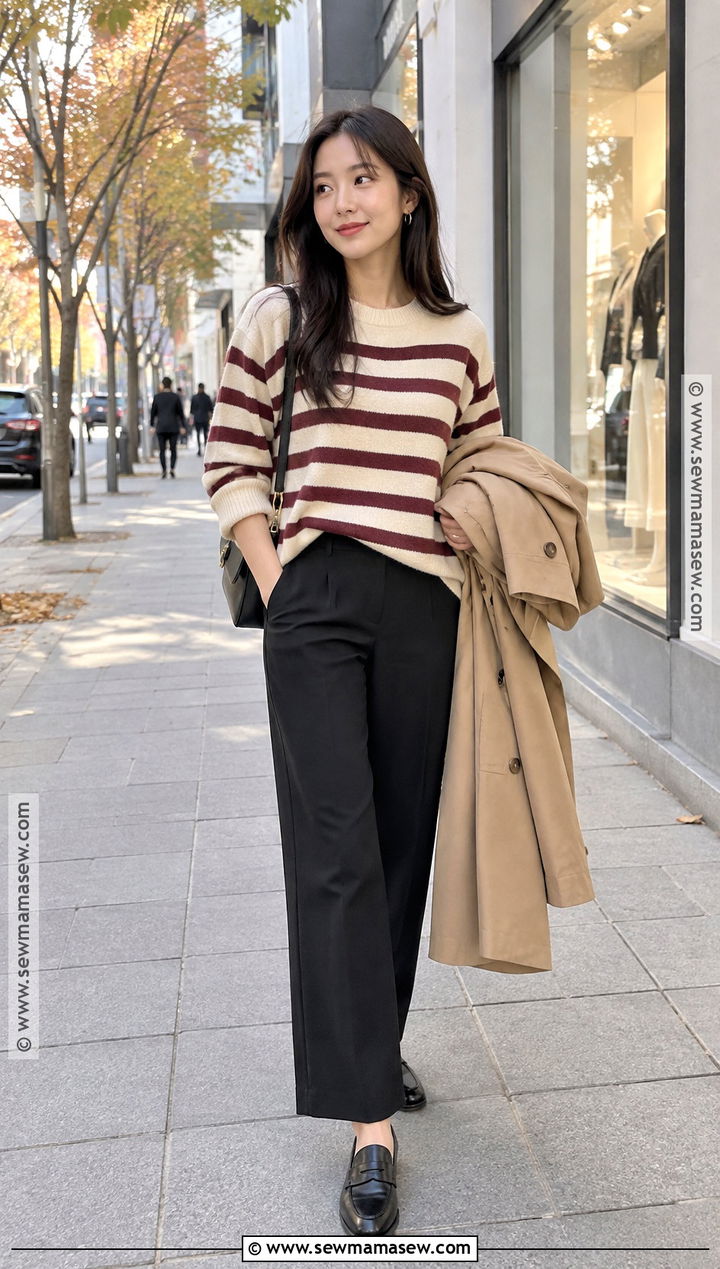 Korean Autumn Striped Sweater Outfit - 20 korean autumn outfits