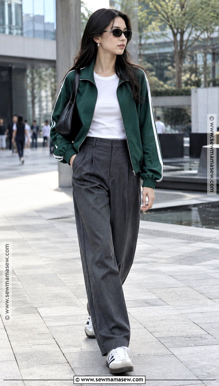 Korean Autumn Track Jacket And Tailored Pants Outfit - 25 Autumn Outfits In Korea