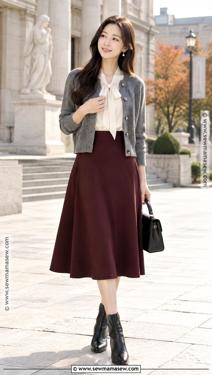 Korean Blouse And Midi Skirt Outfit - 15 Korean Fall Style Ideas