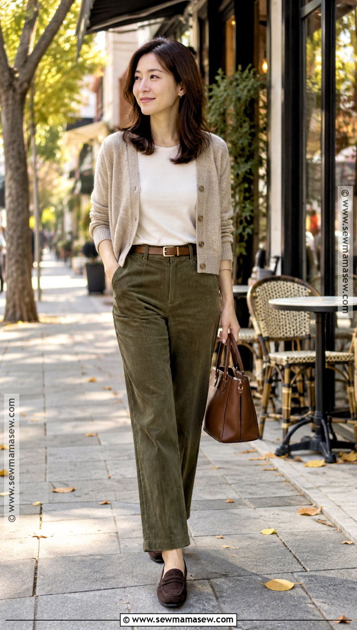 Korean Corduroy Pants And Cardigan Outfit - 15 Korean Fall Style Ideas