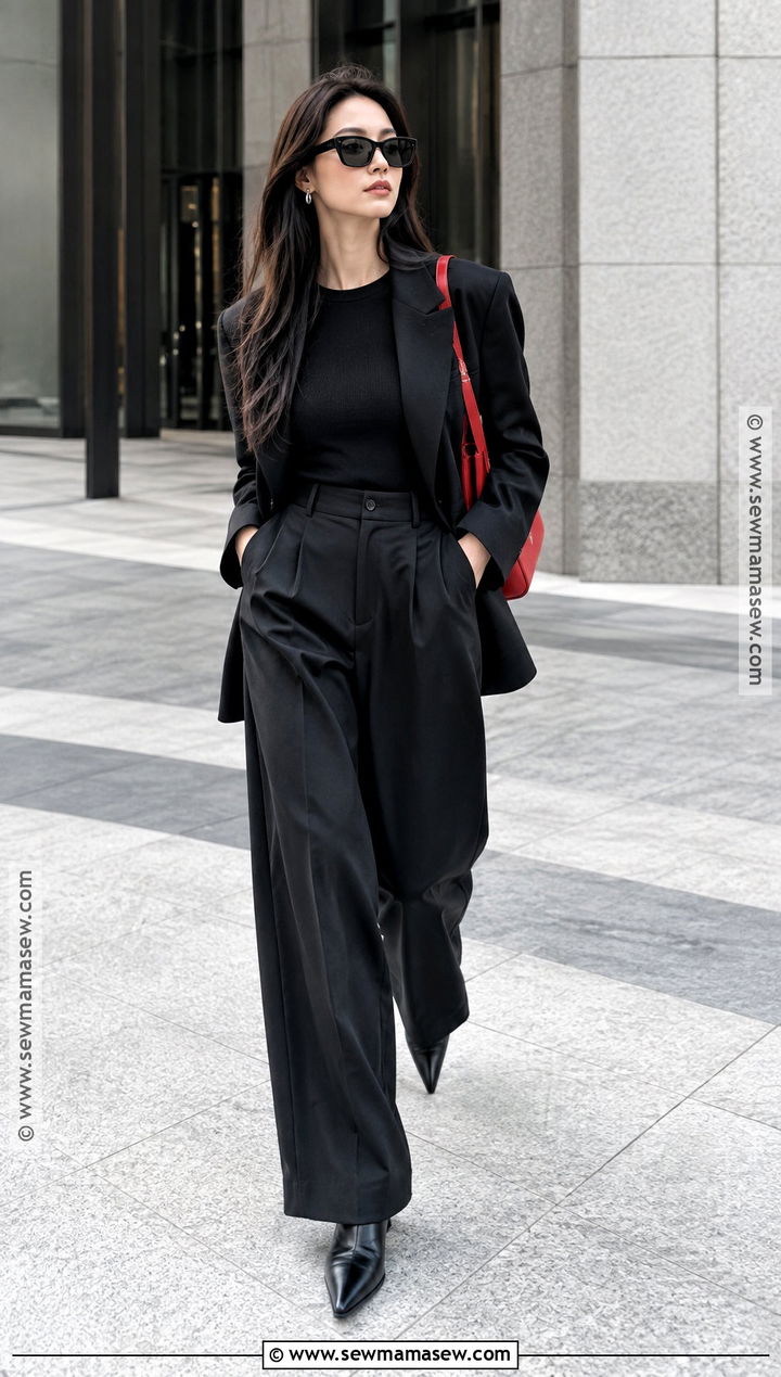 Korean Fall Black Blazer And Trousers Outfit - 20 fall korean outfits