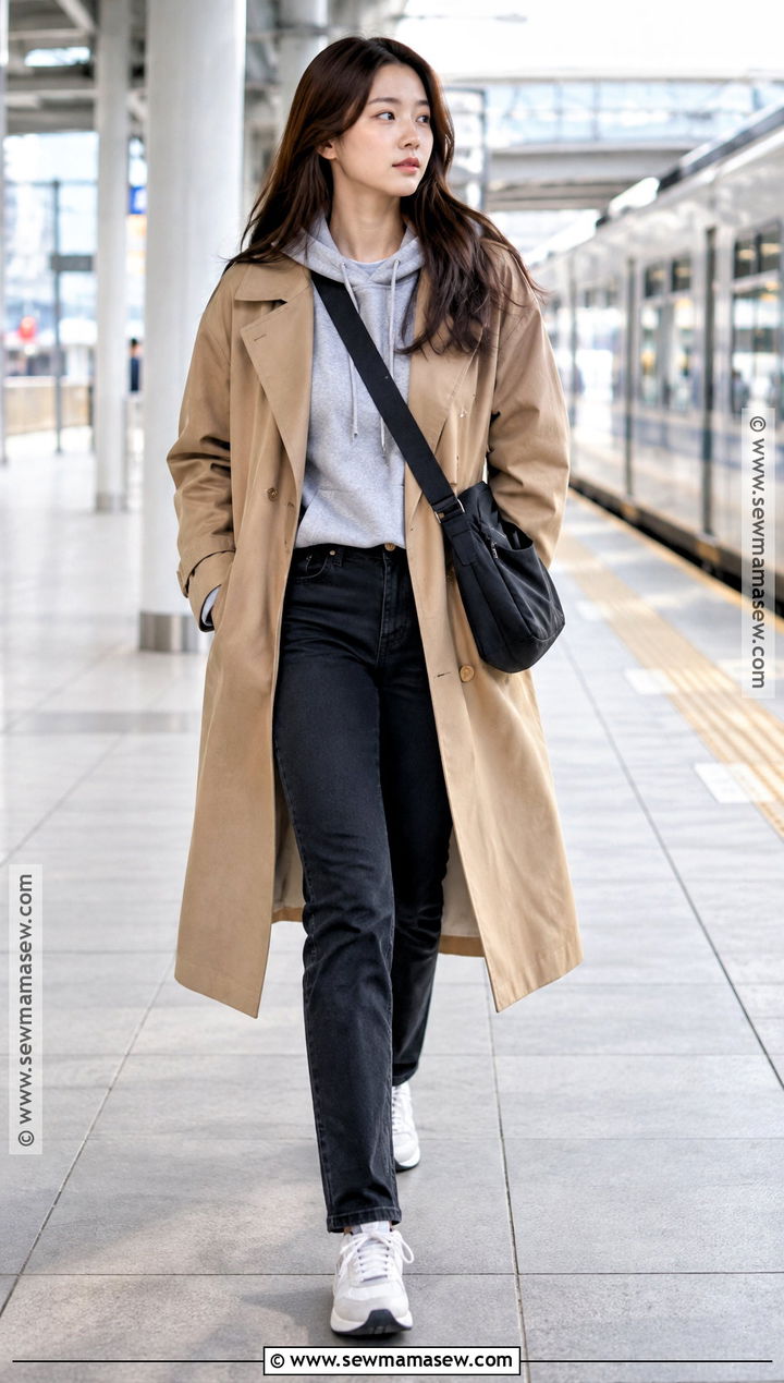 Korean Fall Hoodie And Trench Coat Outfit - 20 korea fall outfit ideas