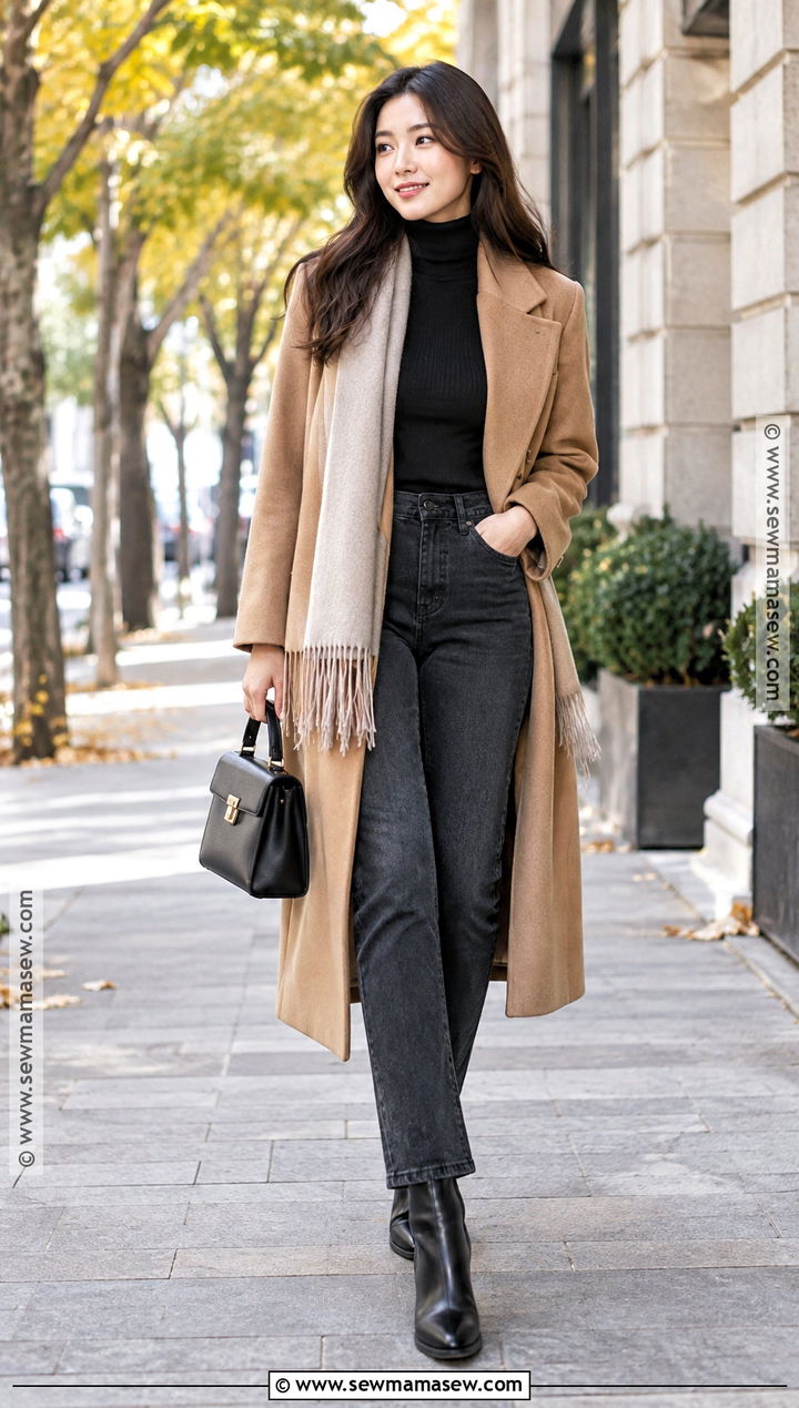 Korean Fall Long Coat And Turtleneck Outfit - 20 fall korean outfits