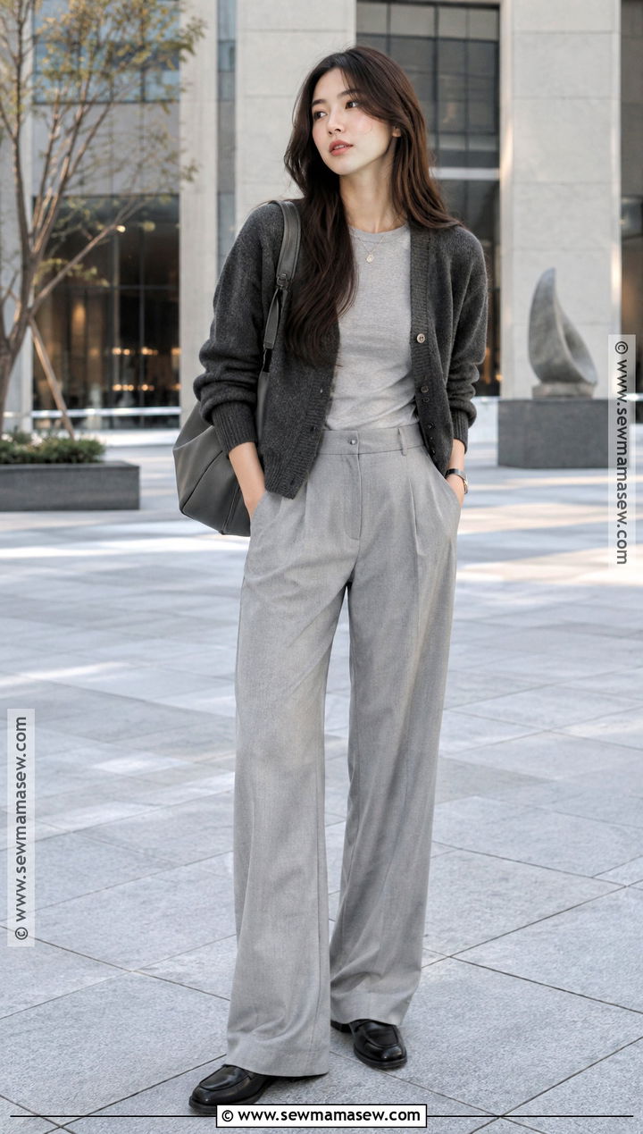 Korean Fall Monochrome Gray Knit Outfit - 20 korea fall outfit ideas
