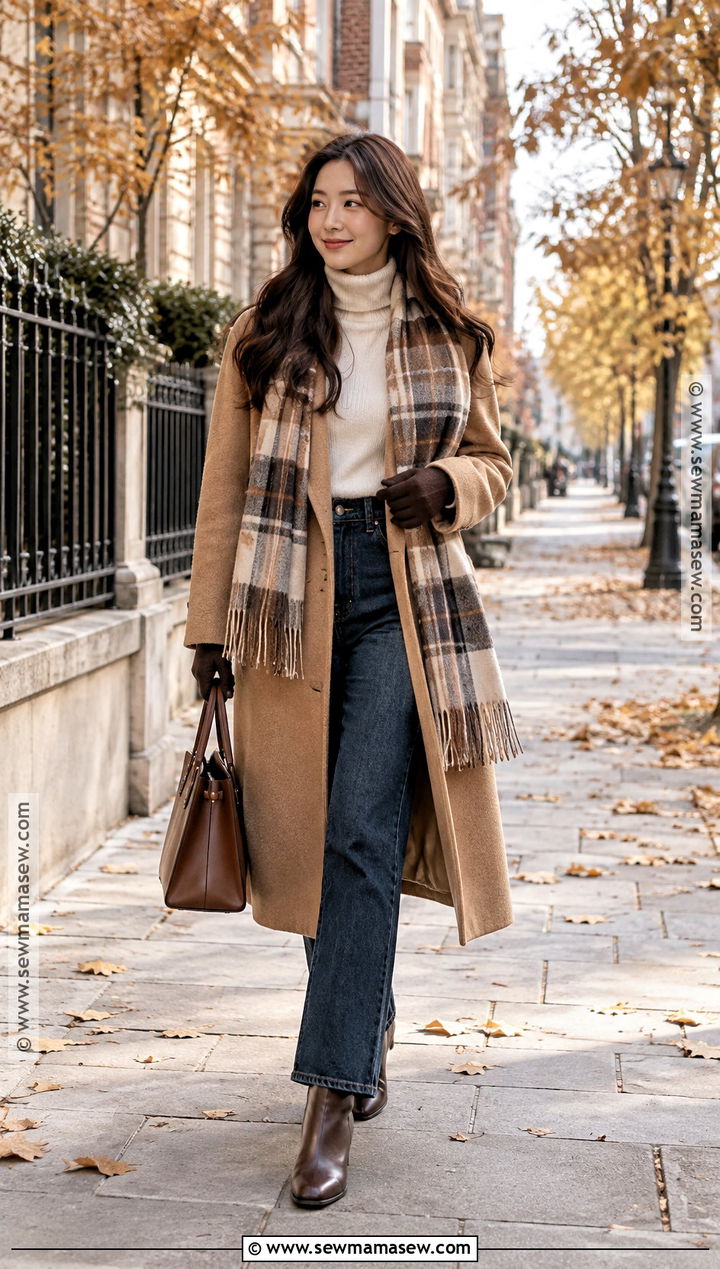 Korean Fall Scarf And Wool Coat Outfit - 25 korean fall outfits