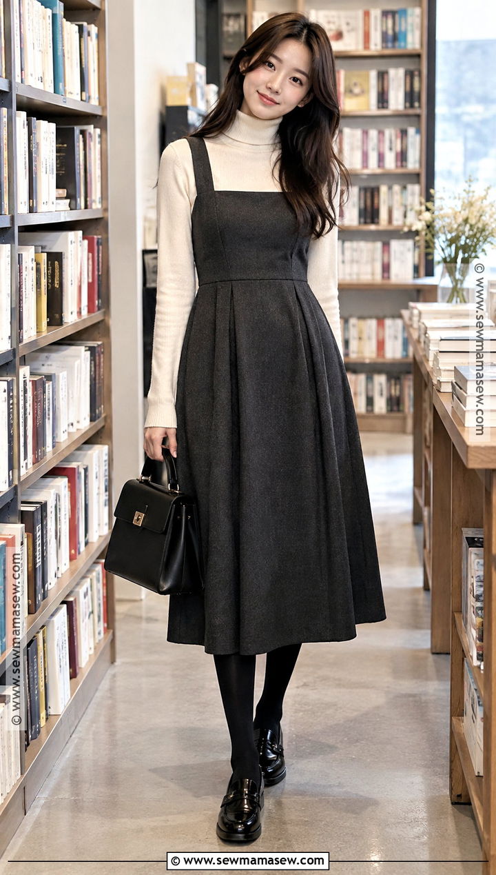 Korean Fall Turtleneck And Pinafore Dress Outfit - 25 korean fall outfits