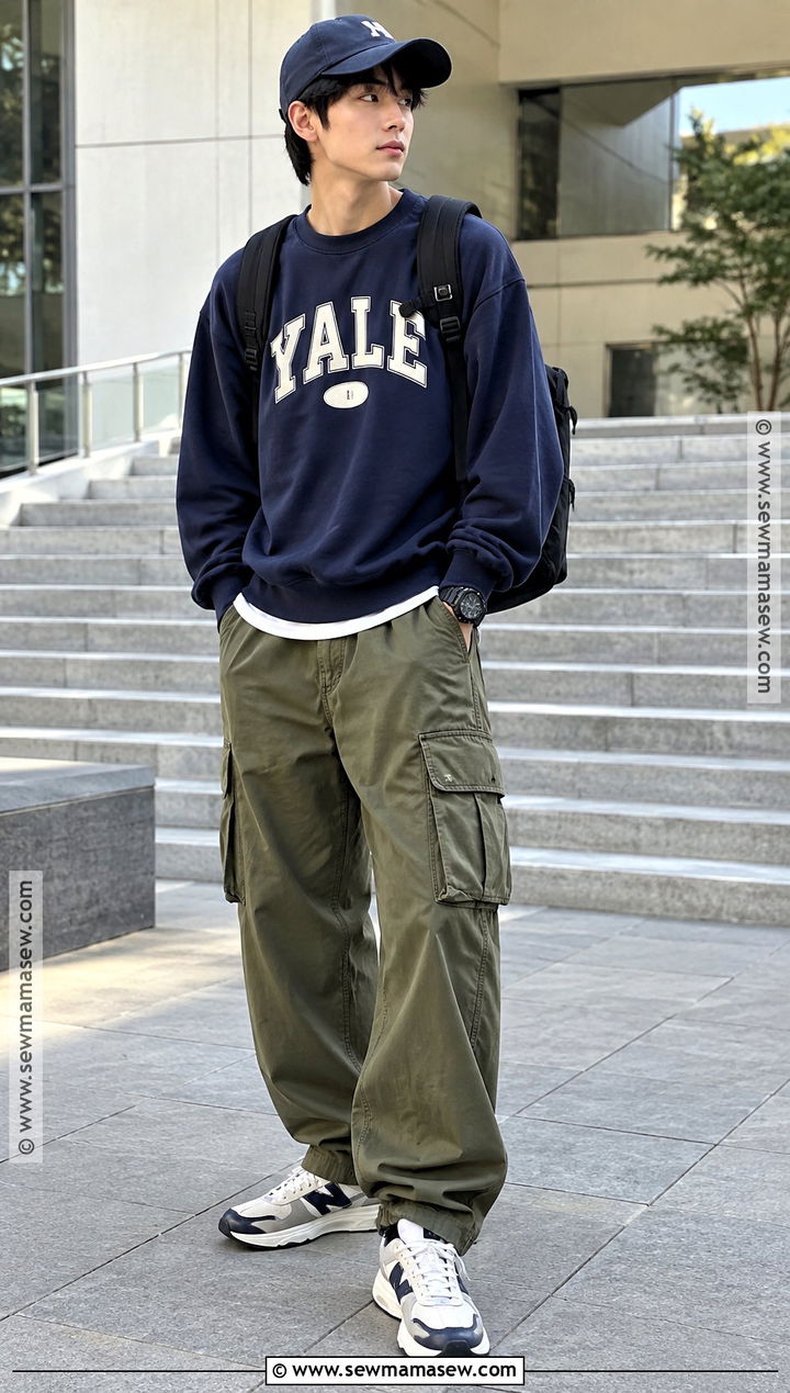 Korean Graphic Sweatshirt And Cargo Pants Outfit - 15 Korean Back To School Outfits